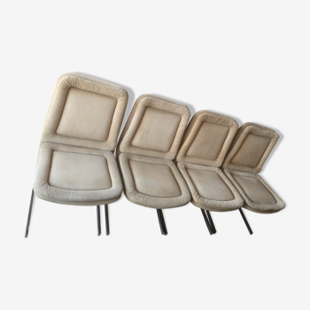 Série de 4 chaises seventies en velours crème