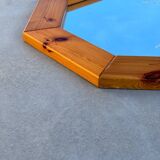 Octagonal pine mirror Scandinavian design from the 80s