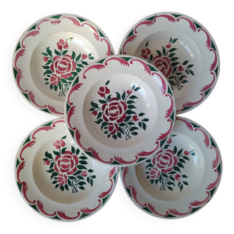 5 assiettes creuses anciennes de la manufacture française de LONGWY modèle Alsace. Vintage.