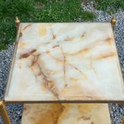 Pair of neoclassical side tables in bronze, brass, marble, and o.
