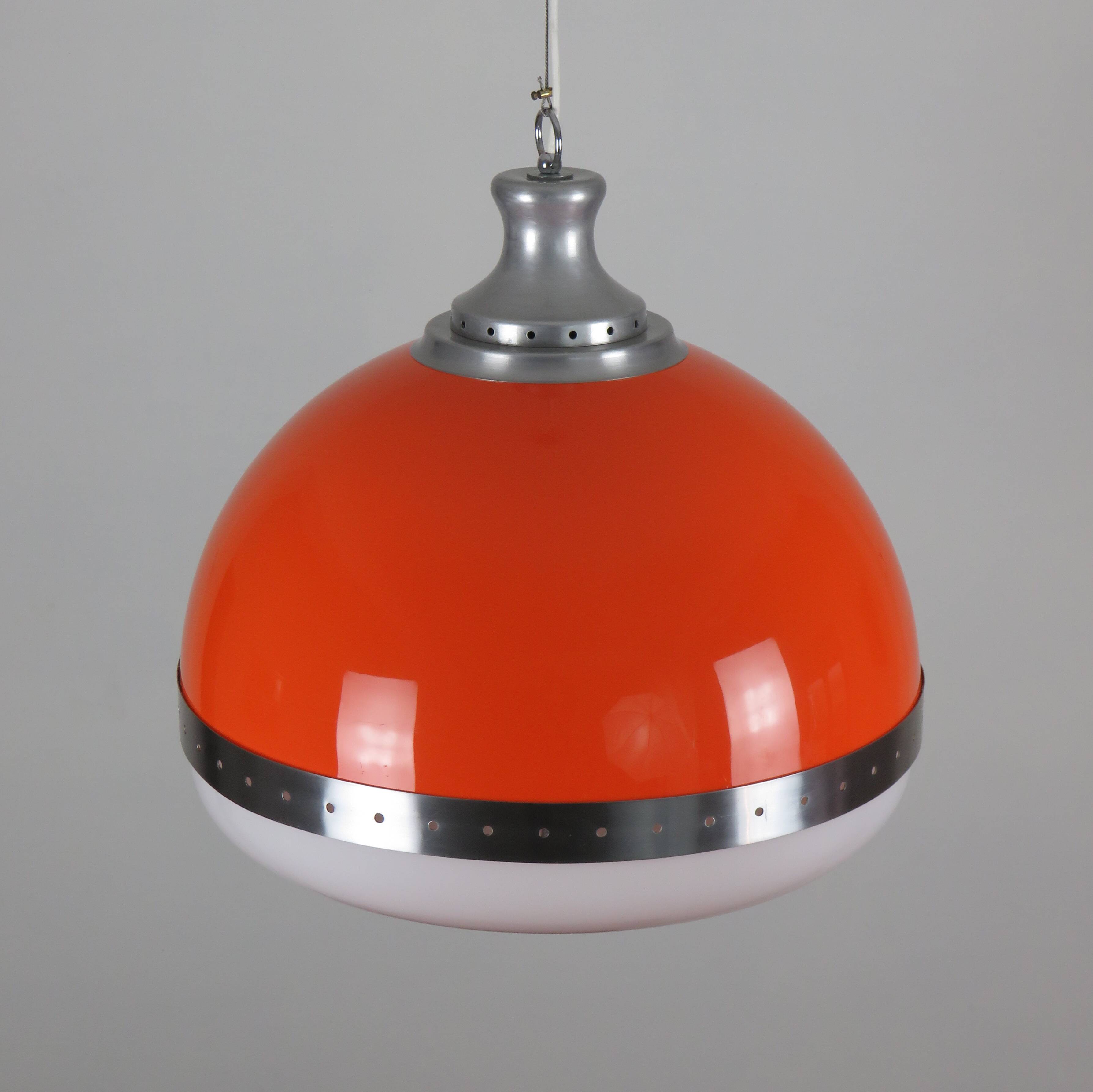 Large Italian pendant light (diameter 50 cm) orange and white Space Age 1960s