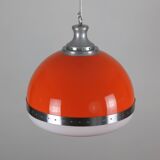 Large Italian pendant light (diameter 50 cm) orange and white Space Age 1960s