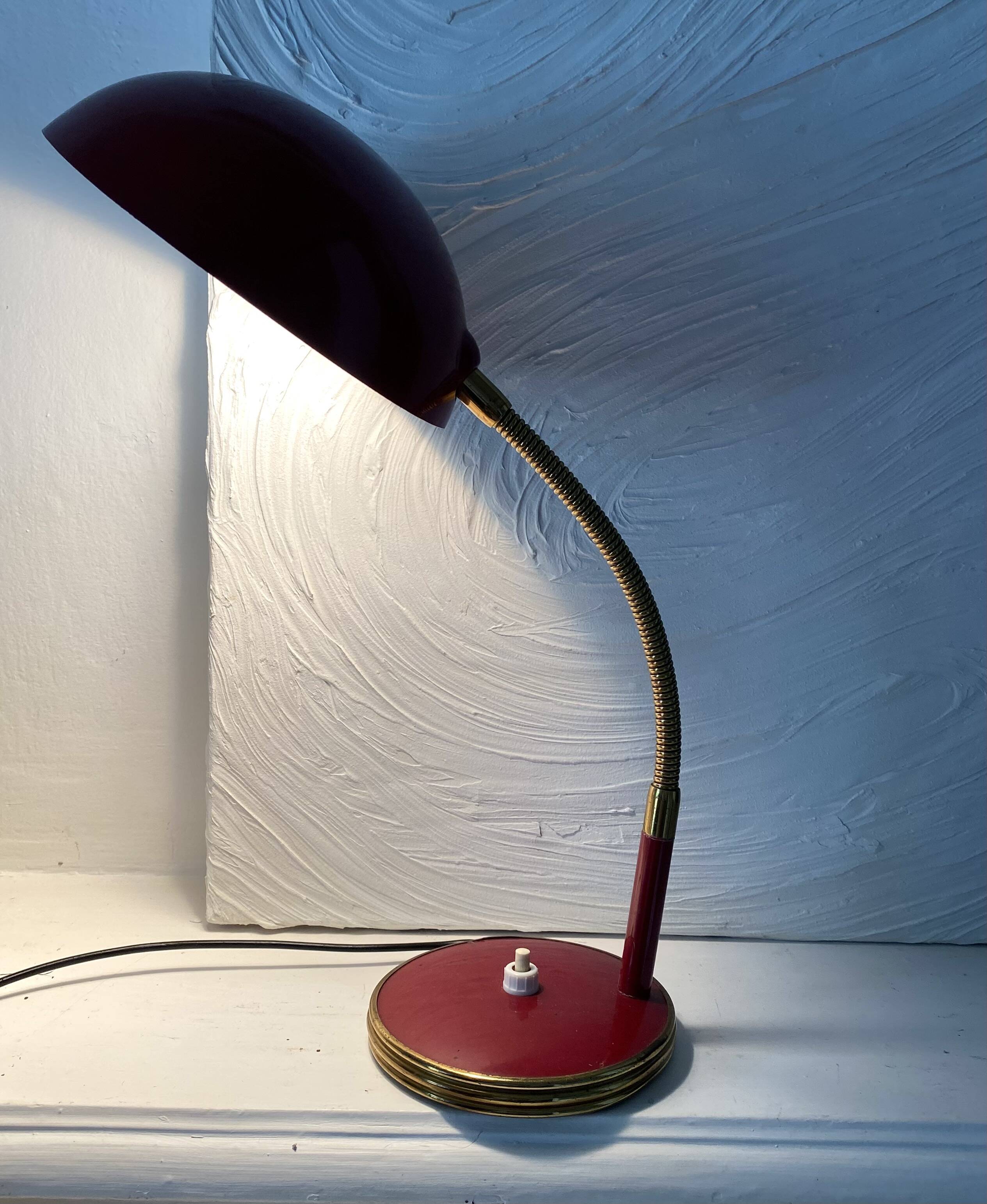 Articulated desk lamp, 1960s, burgundy and gold