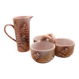 Lot of a pitcher and bowl with old pink flowers by Jean Austruy