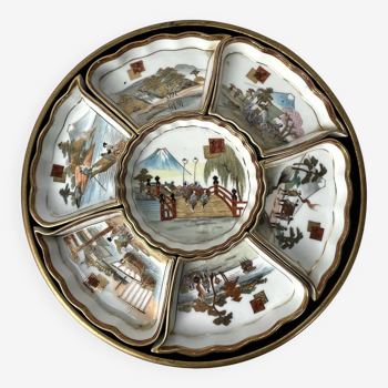 China, porcelain condiment service on lacquered tray 20th century