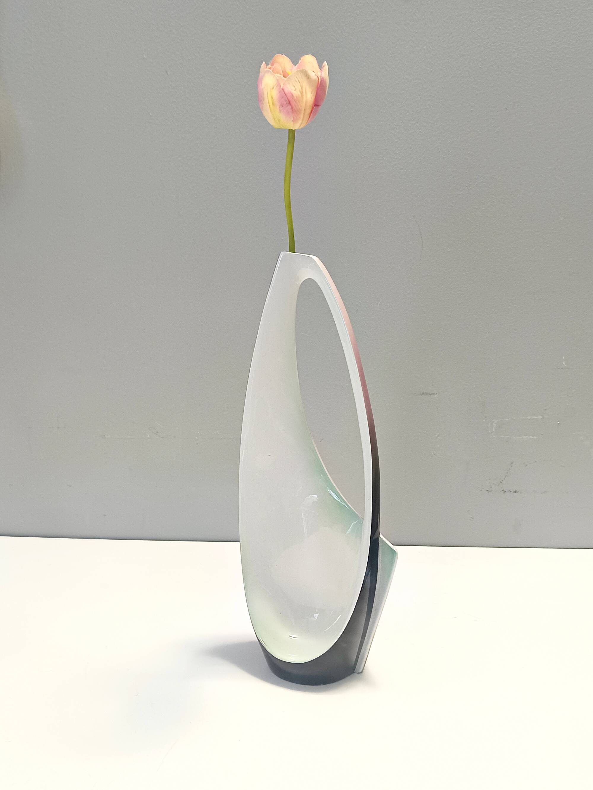 Purple, Pink and White Hand-Painted Ceramic Vase by Ariele, Turin, Italy