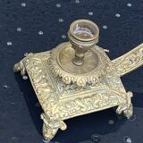 candle holder with handles, in vintage chiseled golden brass