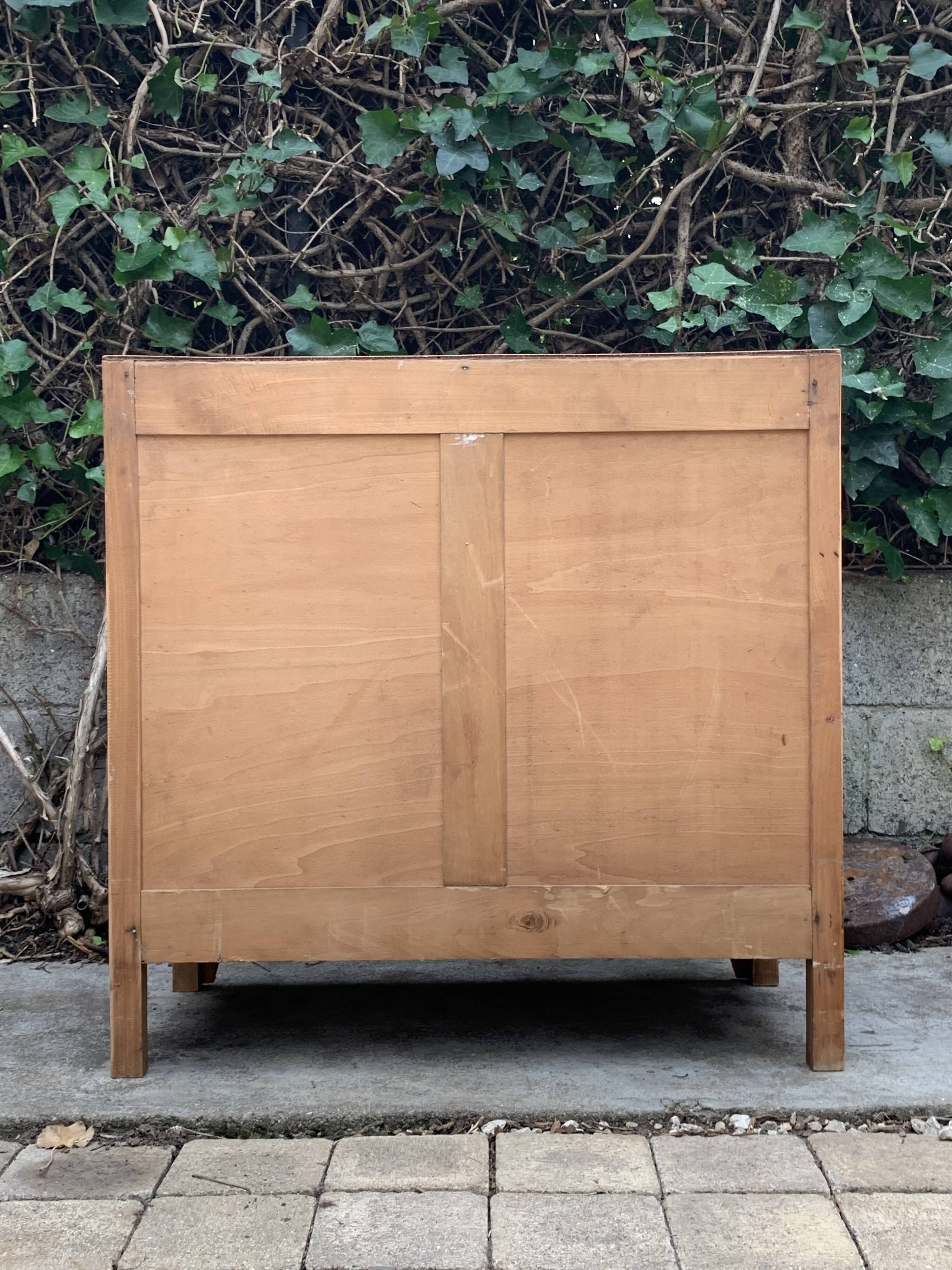 Art Deco chest of drawers in raw wood and blue, 1940