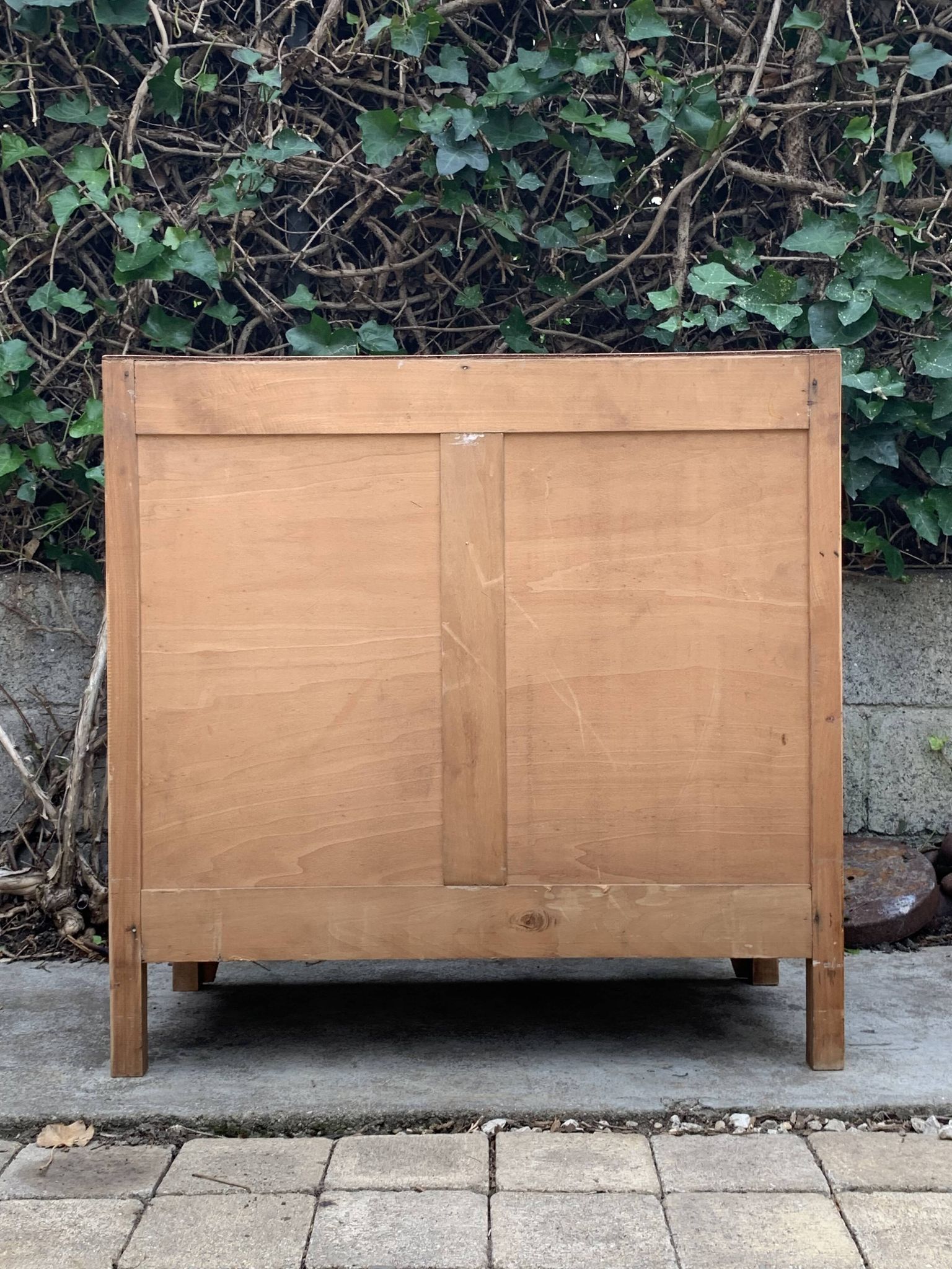 Art Deco chest of drawers in raw wood and blue, 1940
