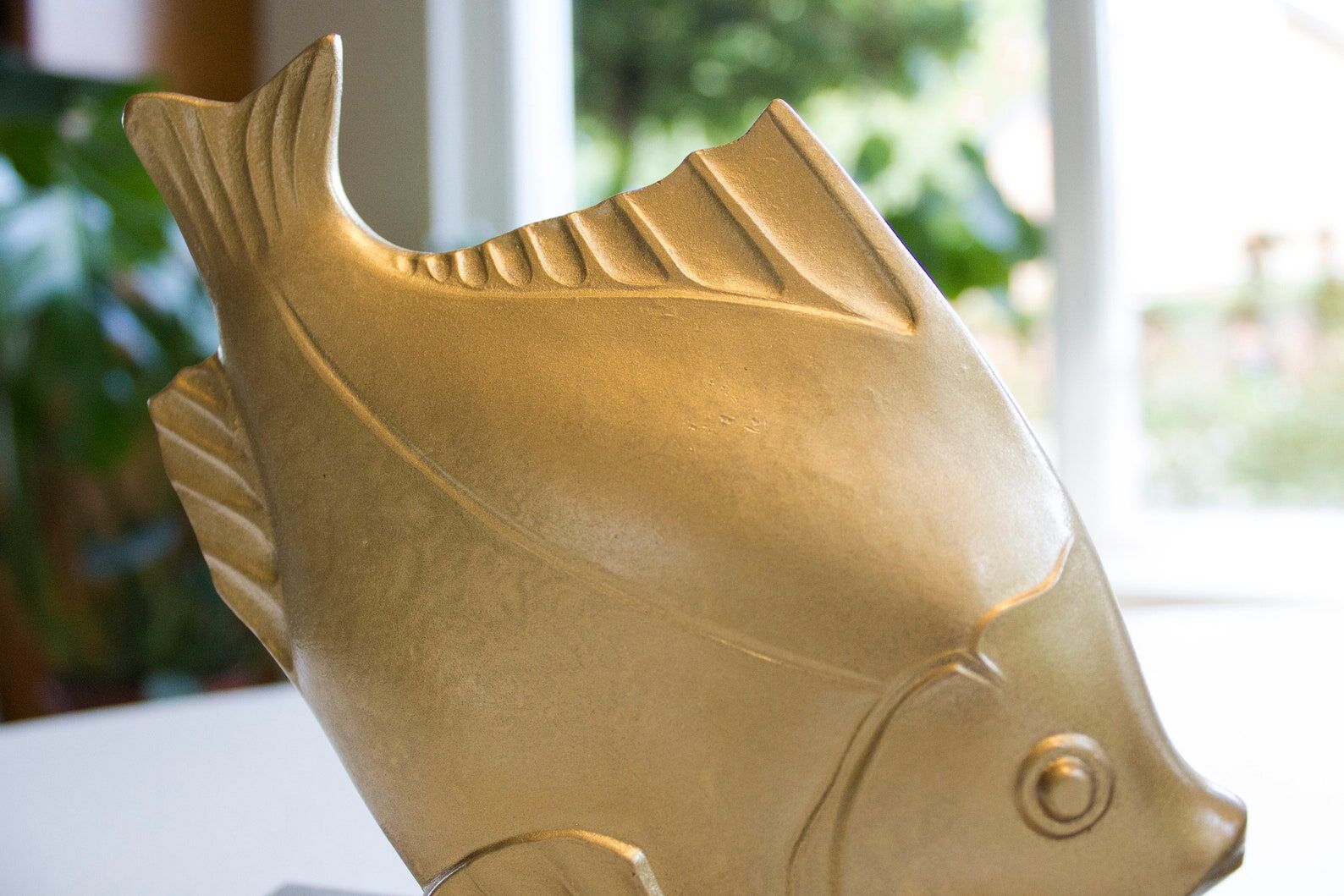 Art Deco Bookends Signed M. Font, Fish on marble base, Gold
