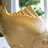 Art Deco Bookends Signed M. Font, Fish on marble base, Gold