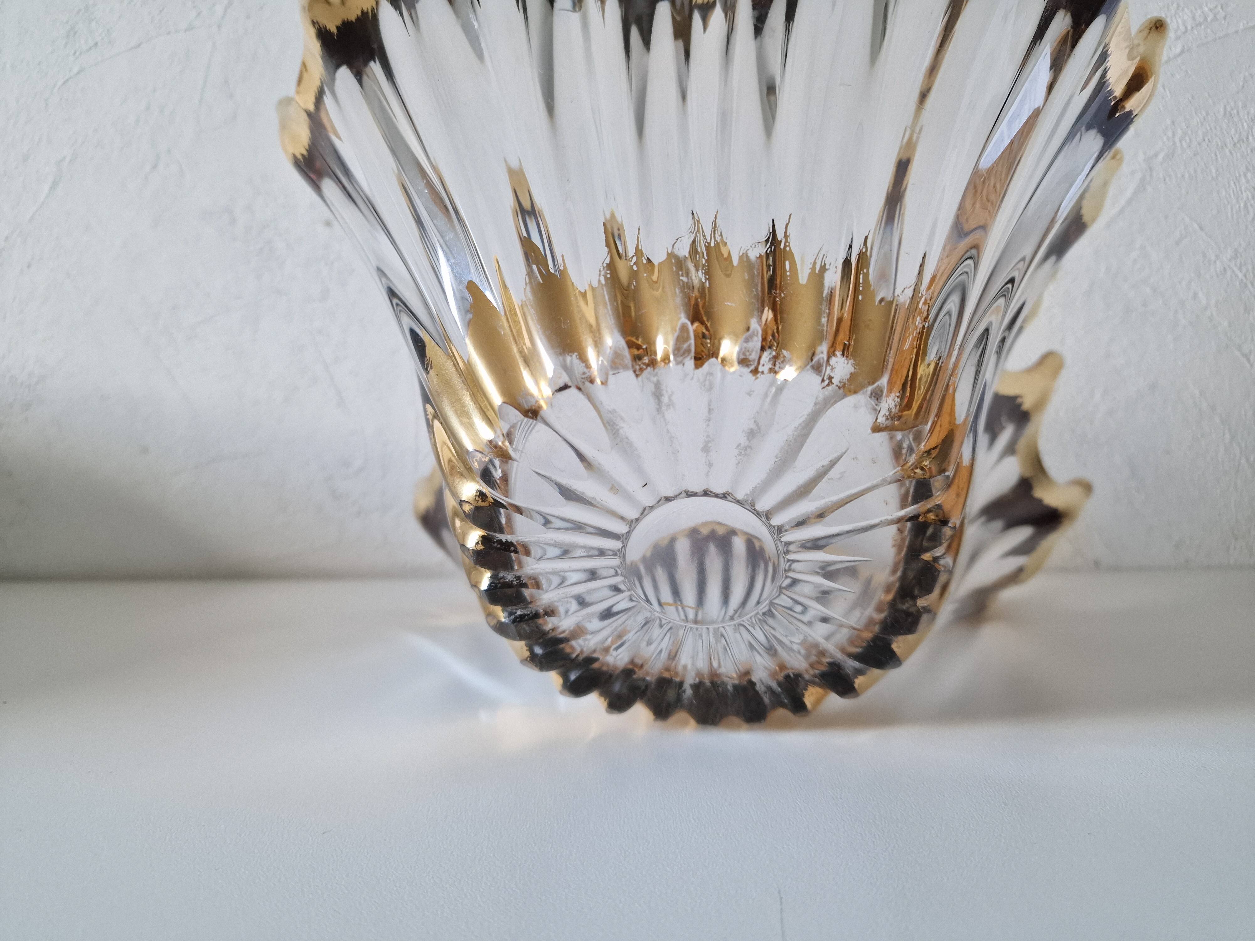 Large vintage crystal bowl from BAYEL with golden tips.