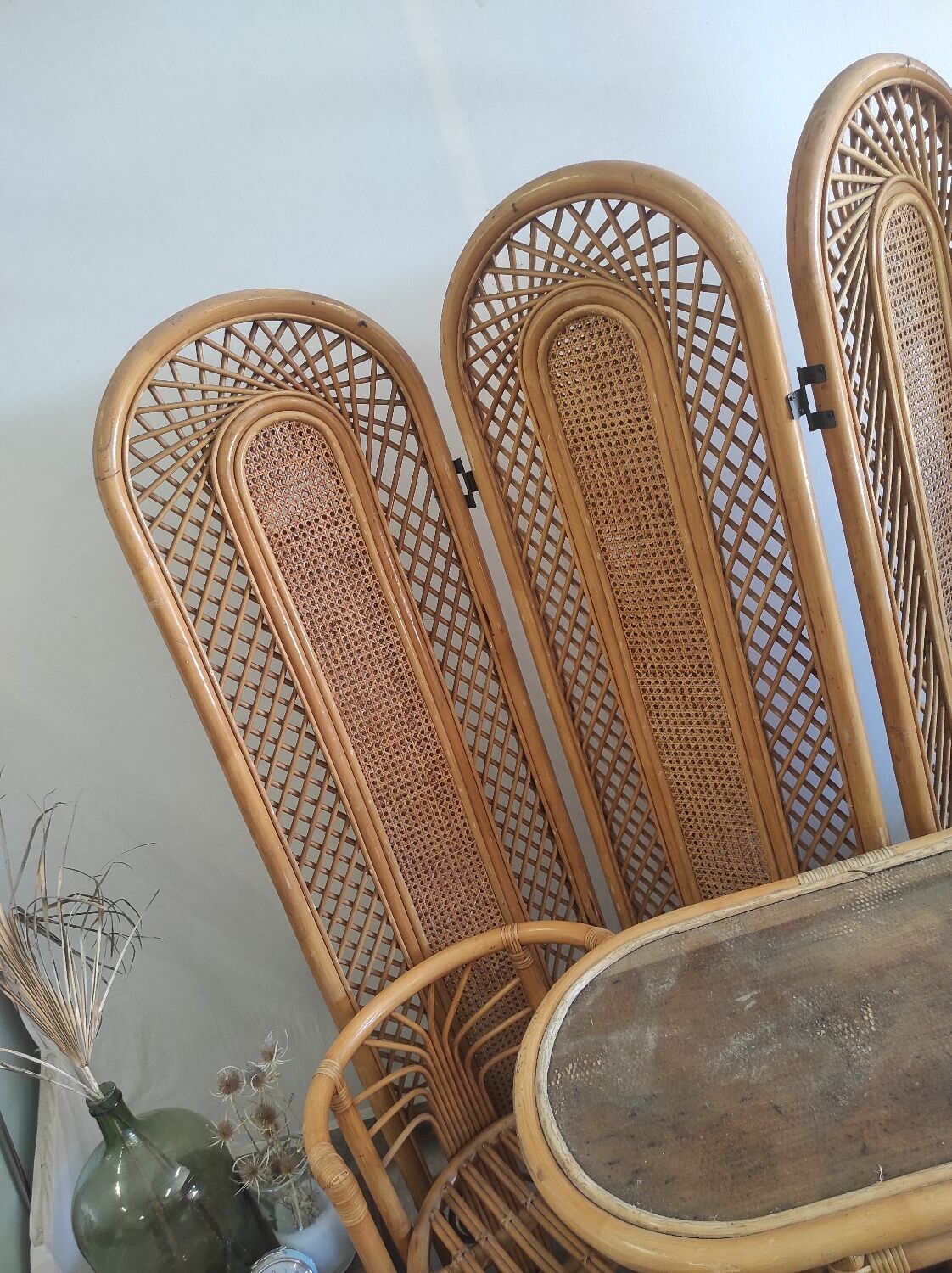 Salon rotin vintage et paravent