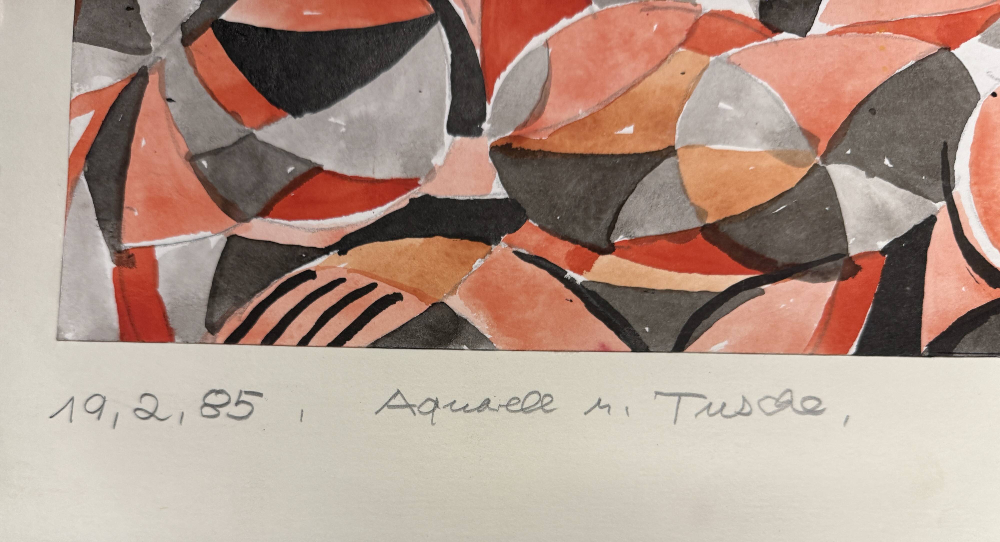 Helmut Dittmann – Abstract Rhythmic in Red , Watercolour & Ink, 1985