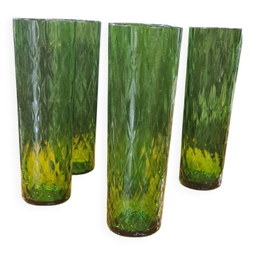 Verre cristal émeraude 1970 à facettes, tres bon état 19x6
