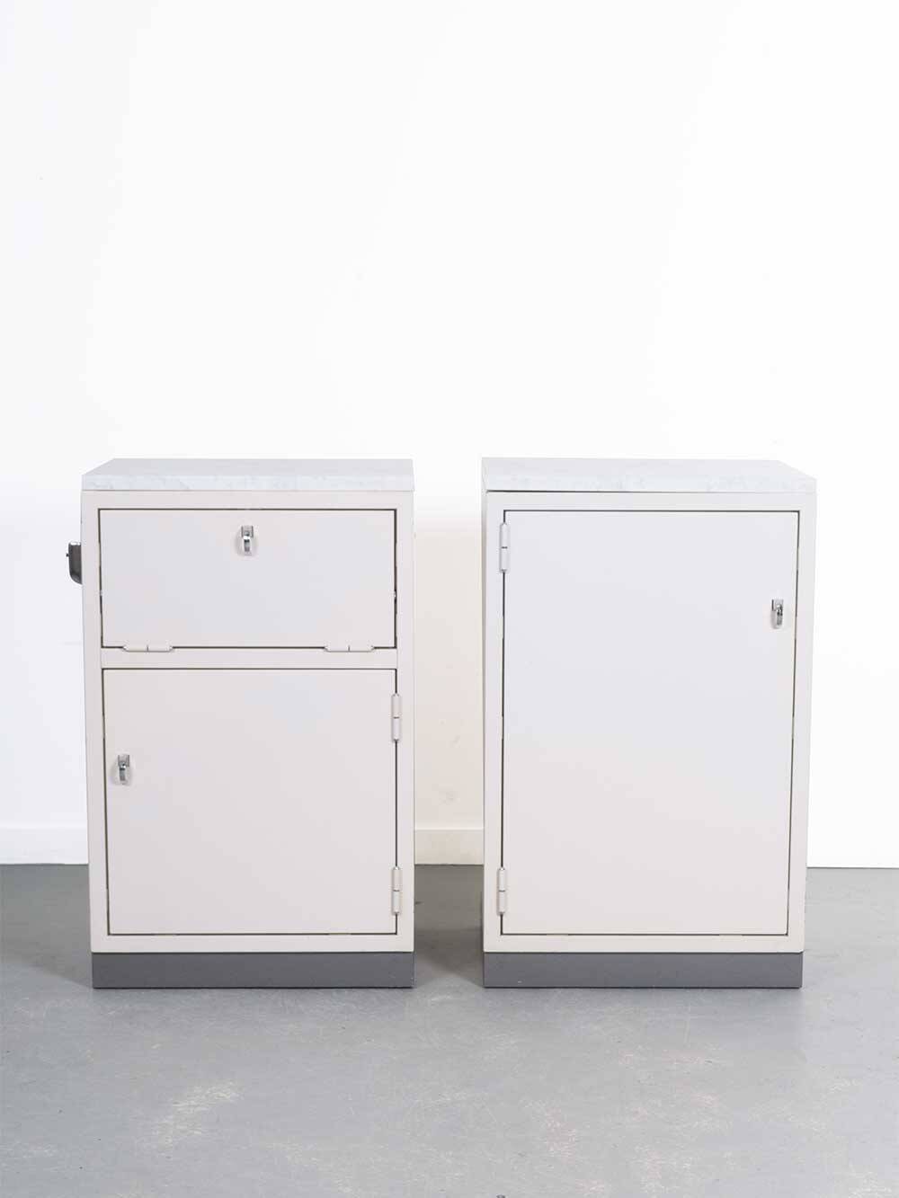 Set industrial cabinets with marble top.