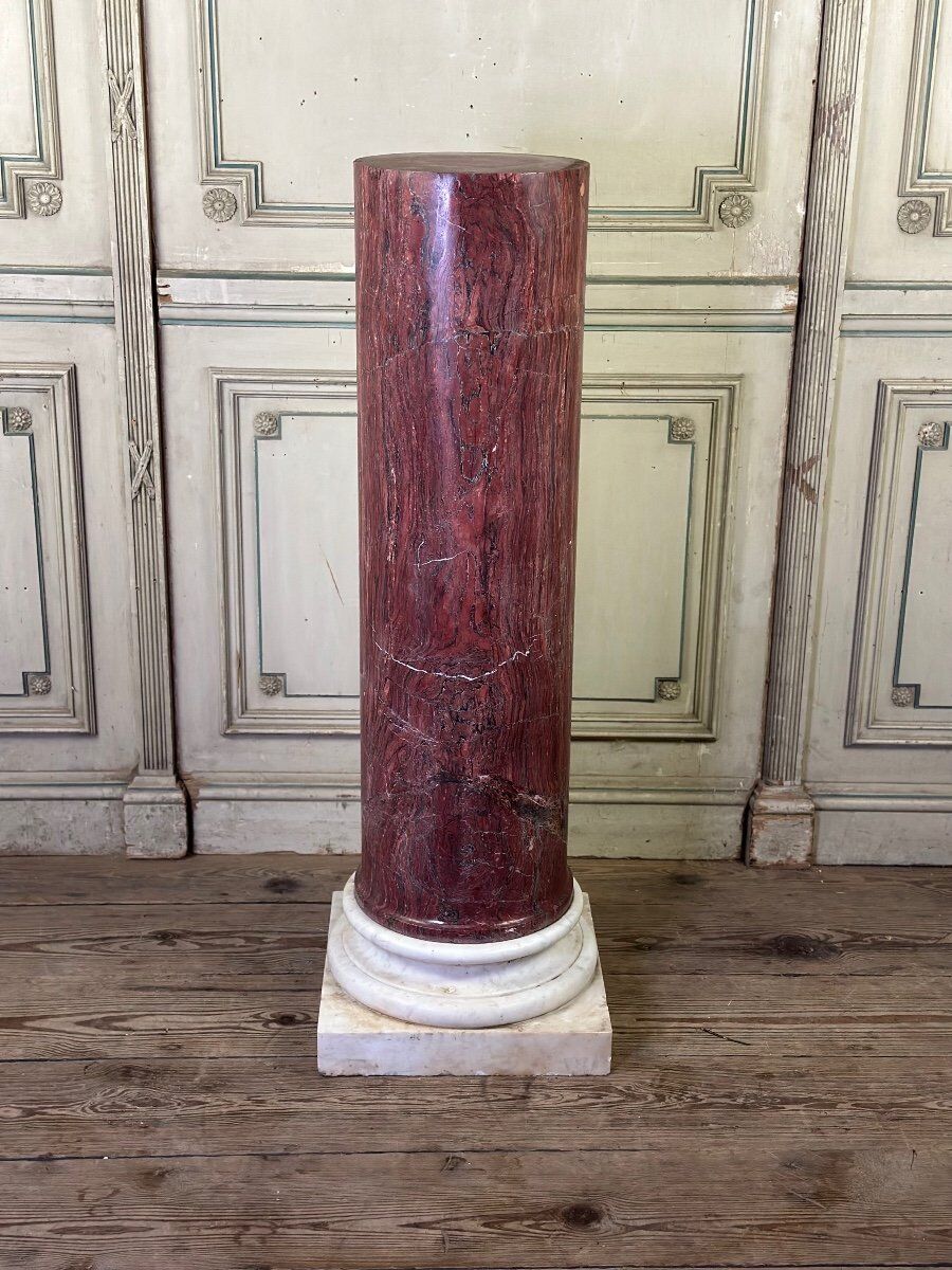 Pink marble column on a Carrara white base circa 1880