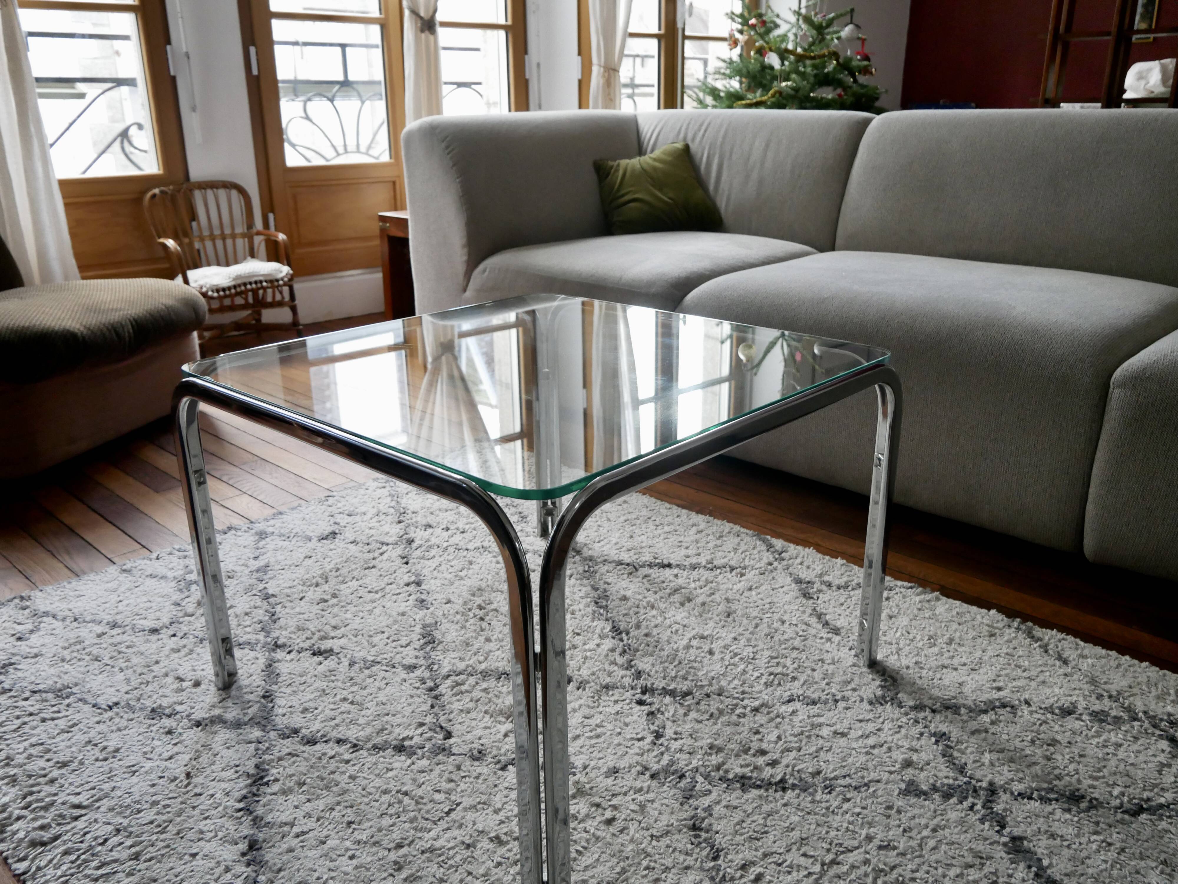 Coffee table in glass and chrome design 70s