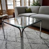 Table basse en verre et chrome design années 70