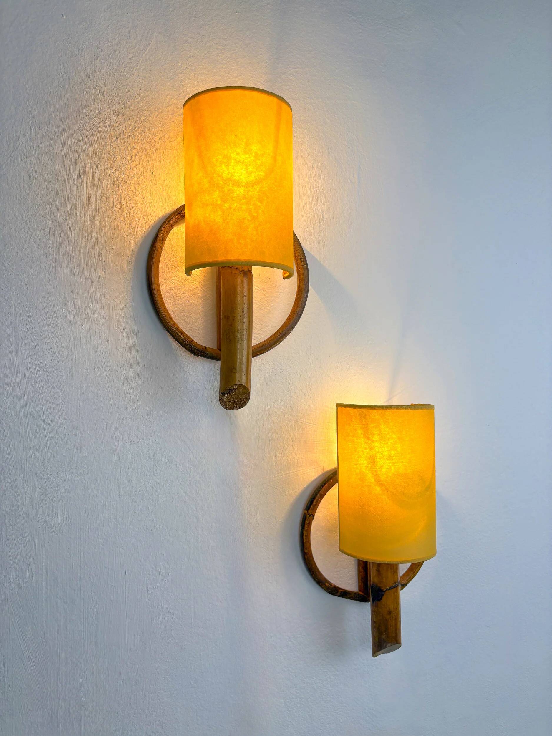 Pair of mid-century rattan wall sconces, Italy, 1960s