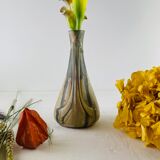 Ancient soliflore vase in sandstone beige and gray-green ewer shape signed Denbac