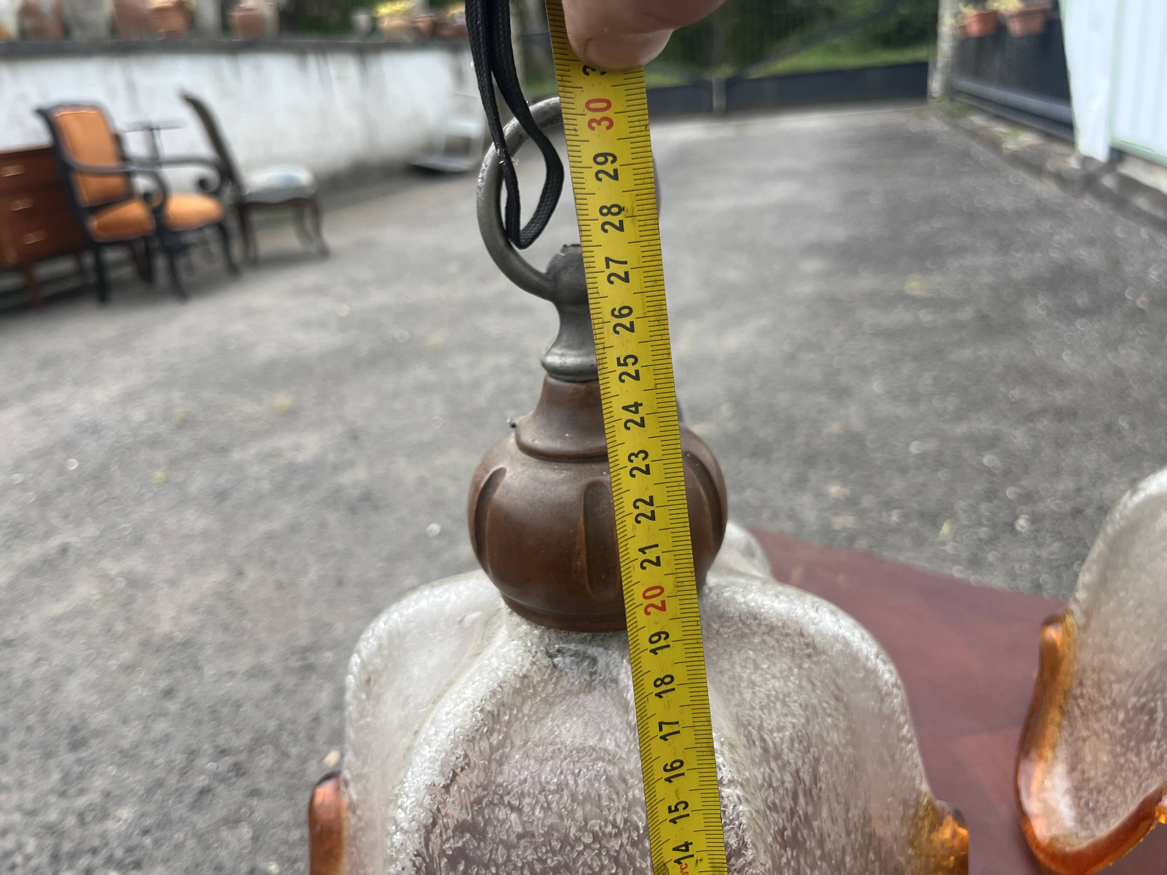 Ensemble de 4 Suspensions Vintage en Verre Bullé et Bois