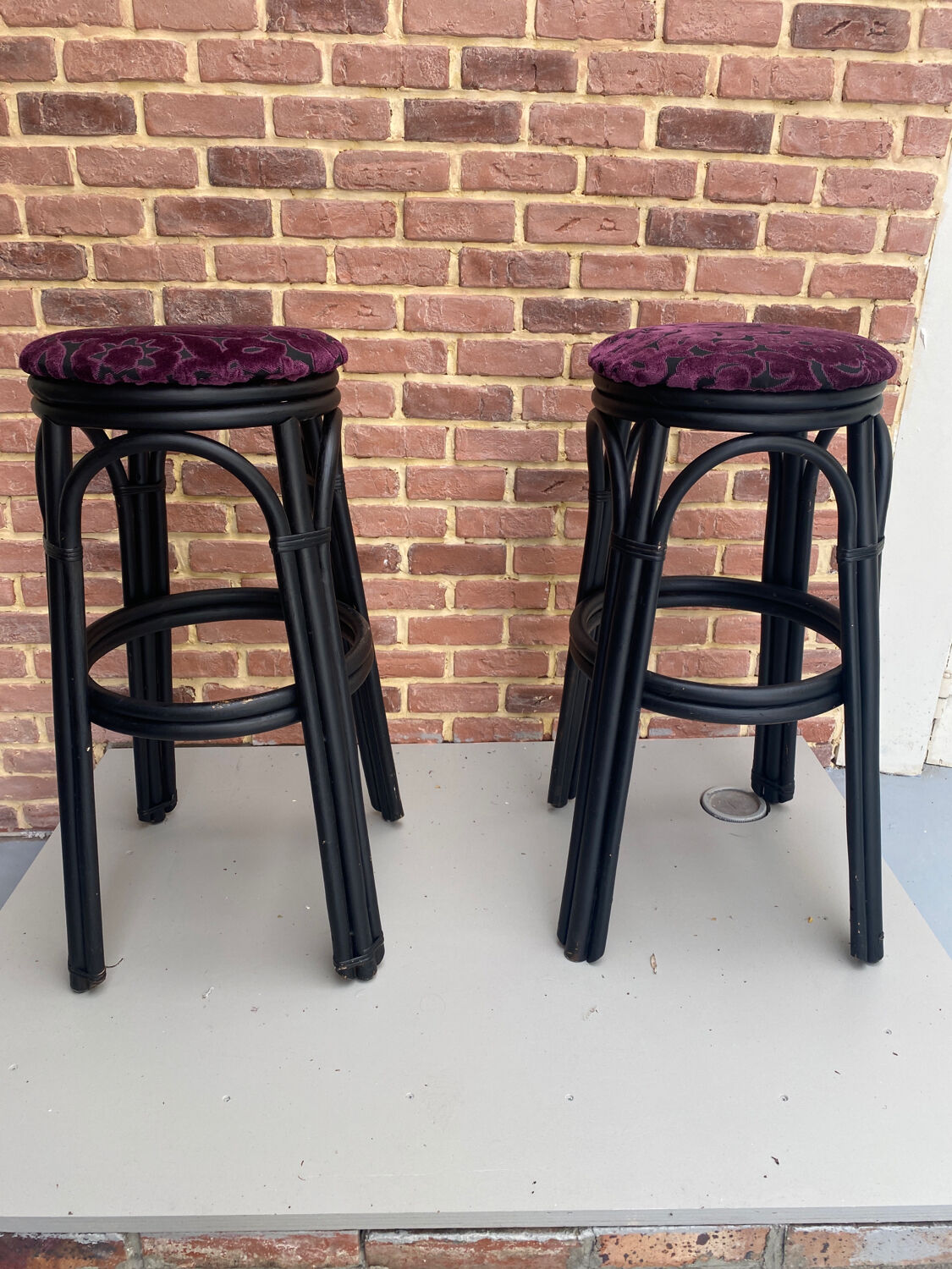 Pair of black rattan stool