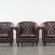 Set of three classic English-style Chesterfield cowhide  club armchairs