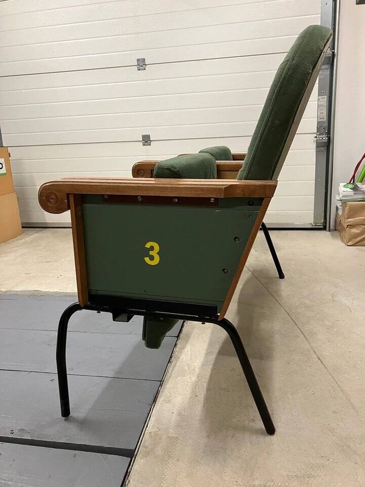 Forest green cinema double seat in oak and metal - 2 places, 1970s vintage design