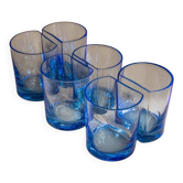 Six verres en verre bleu avec bord arqué par Pitti Studio, verrerie italienne du milieu du siècle.