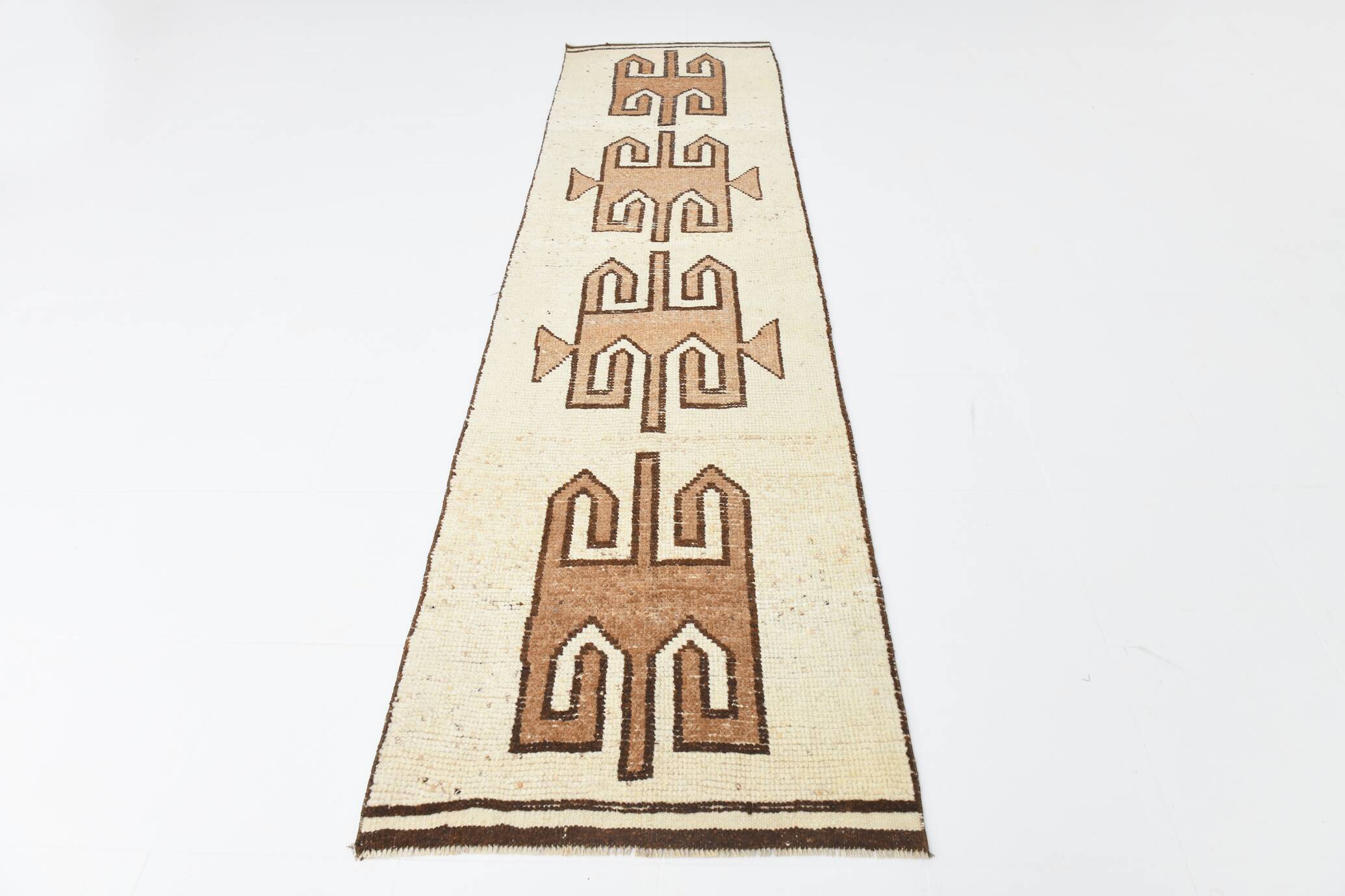 Vintage Brown & Beige Persian Runner Rug, 88x351Cm