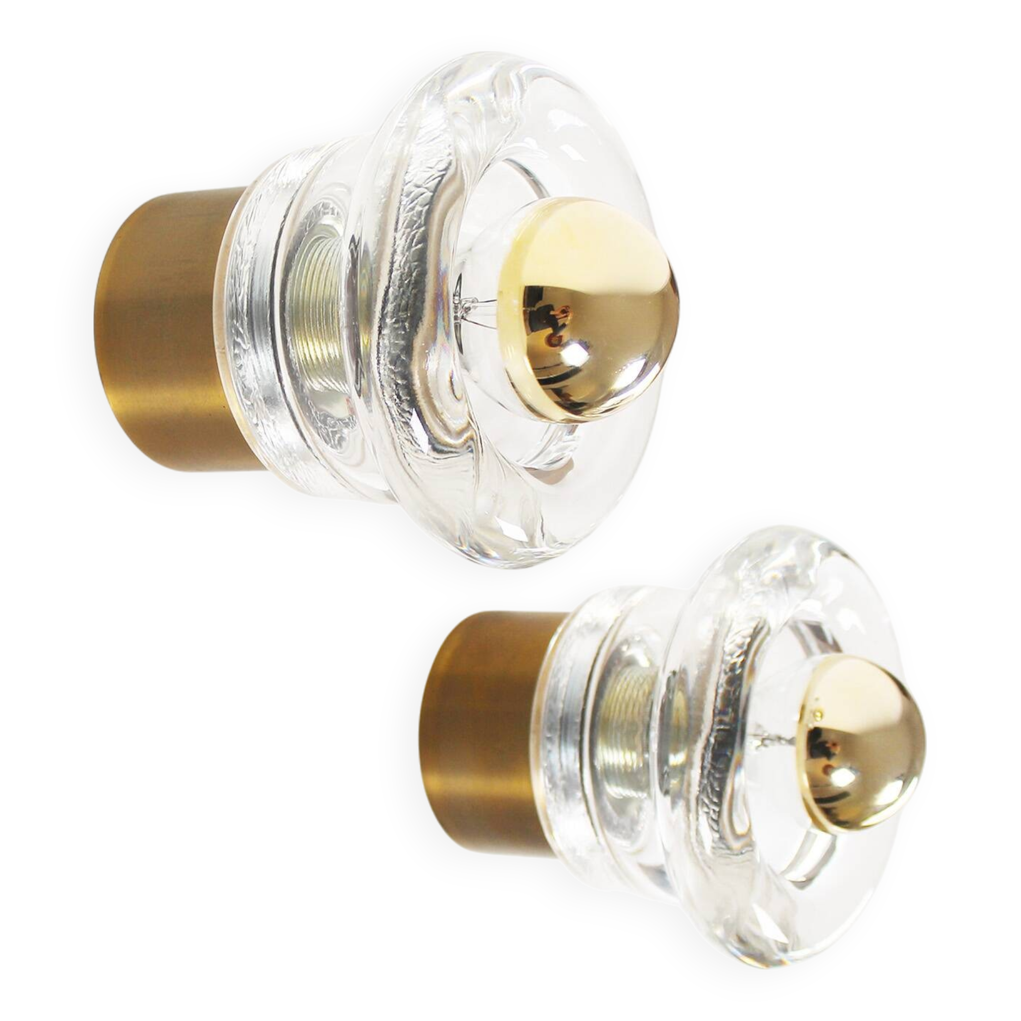 Pair of ice glass and brass wall lamps by Cosack Leuchten