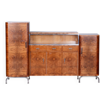 Bauhaus Czechia Sideboard in Walnut and Chrome-Plated Steel by Robert Slezak, 1930s