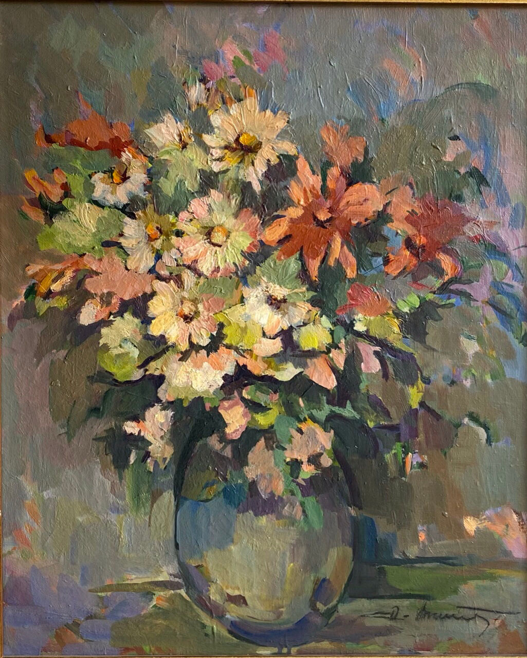 Antique painting, Still life with wild flowers, signed, 20th century