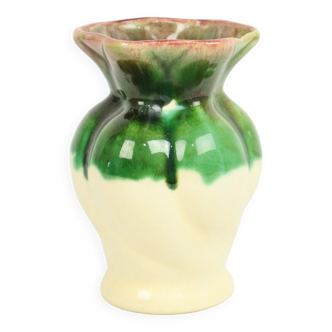 Petit vase ouest-allemagne en céramique émaillée craquelée vert crème 15cm