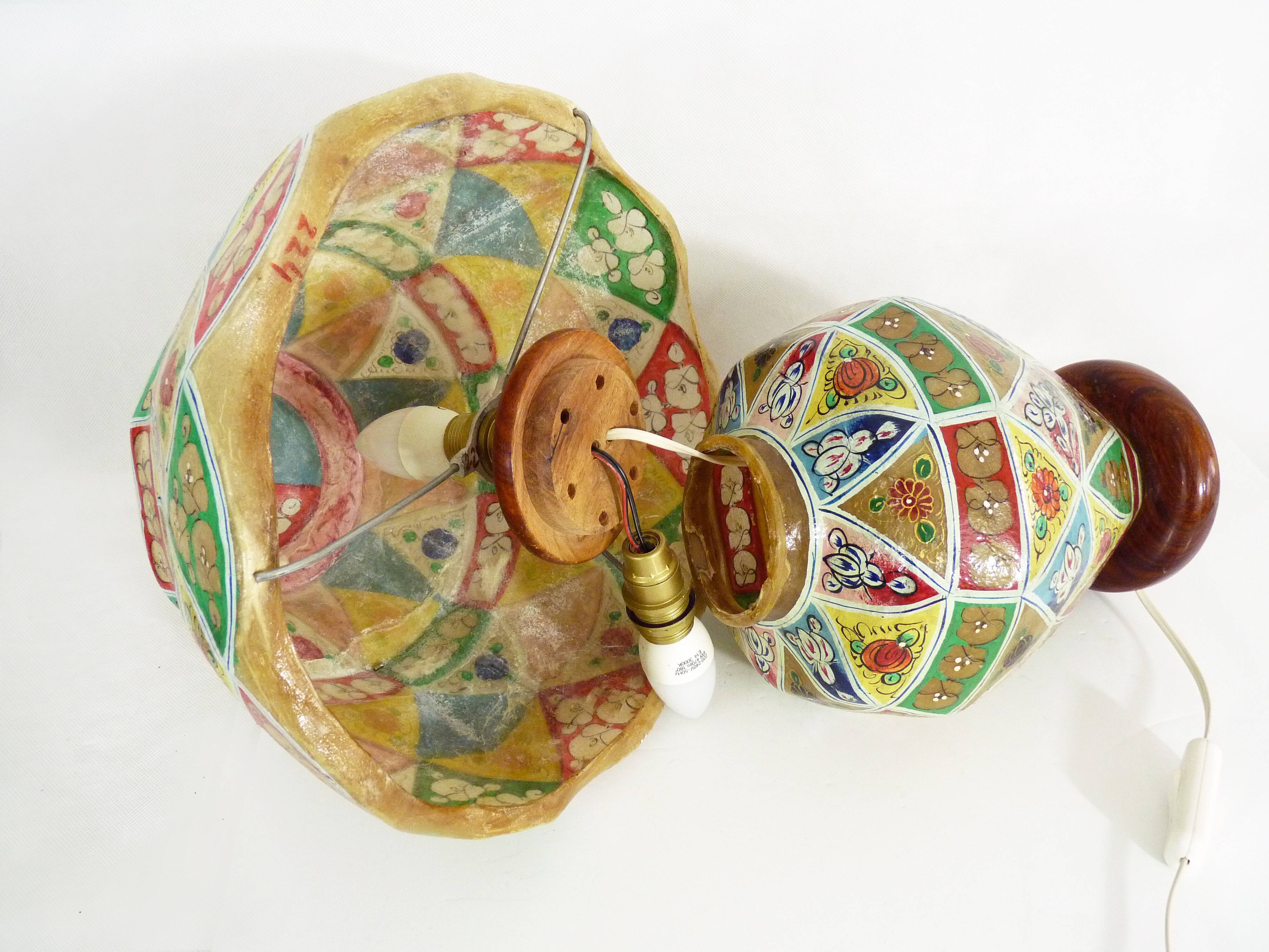 Ancient camel leather lamp and wooden base