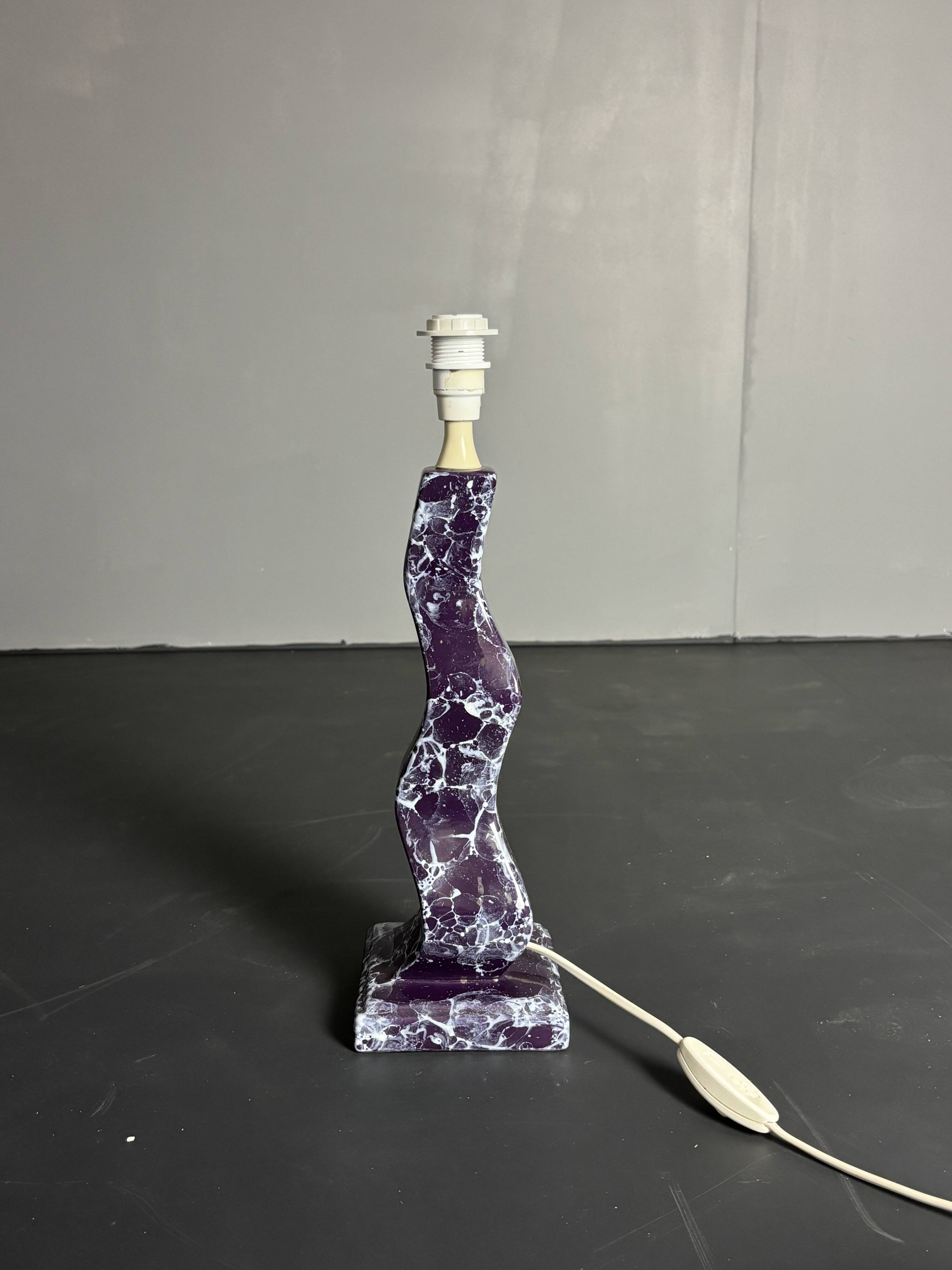 Post modern curvy wavy faux marble zig zag lamp, 1980s