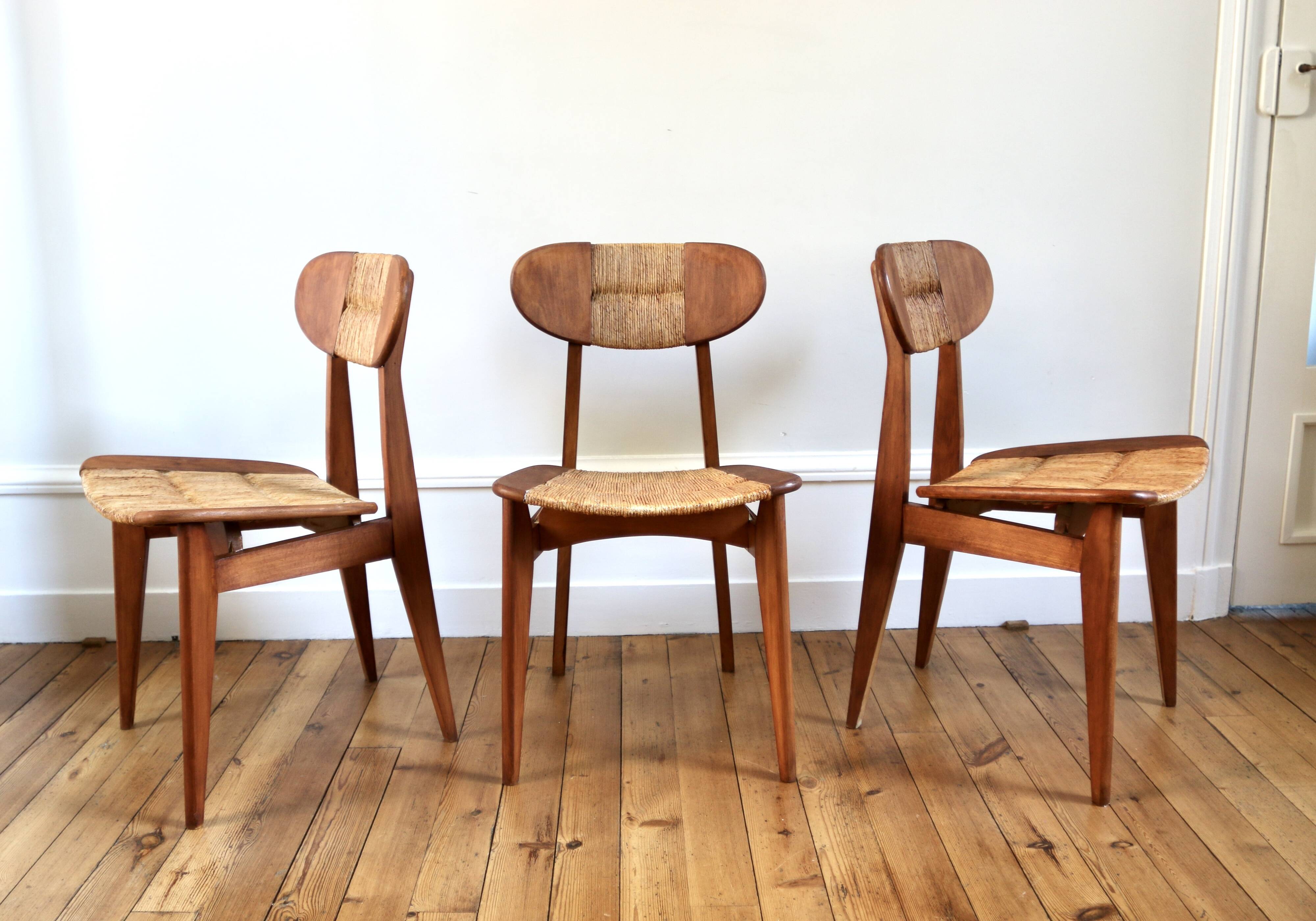 Set of 3 vintage Roger Landault "Ellipse" Sentou chairs 1957