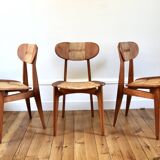 Set of 3 vintage Roger Landault "Ellipse" Sentou chairs 1957