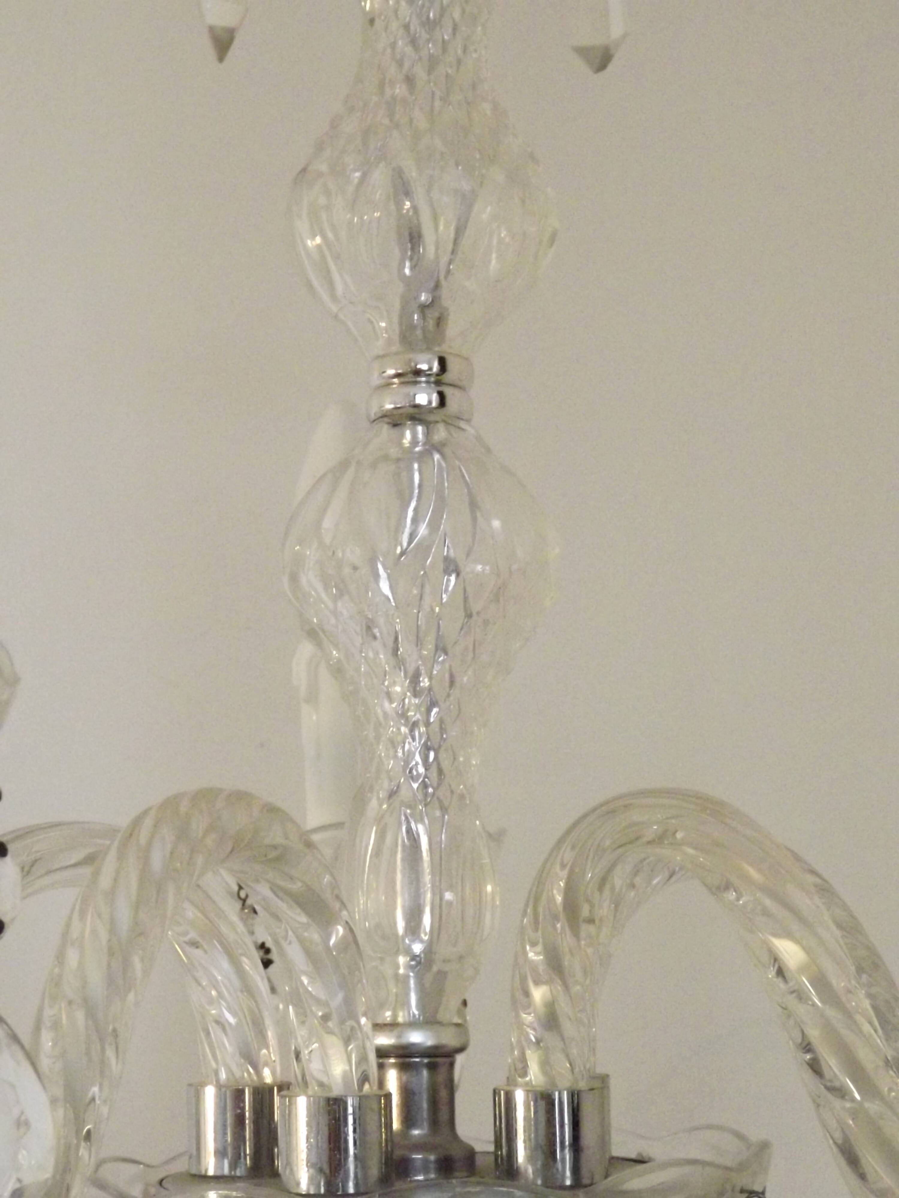 French Vintage  5 Light Barley Twist Glass and Crystal Chandelier
