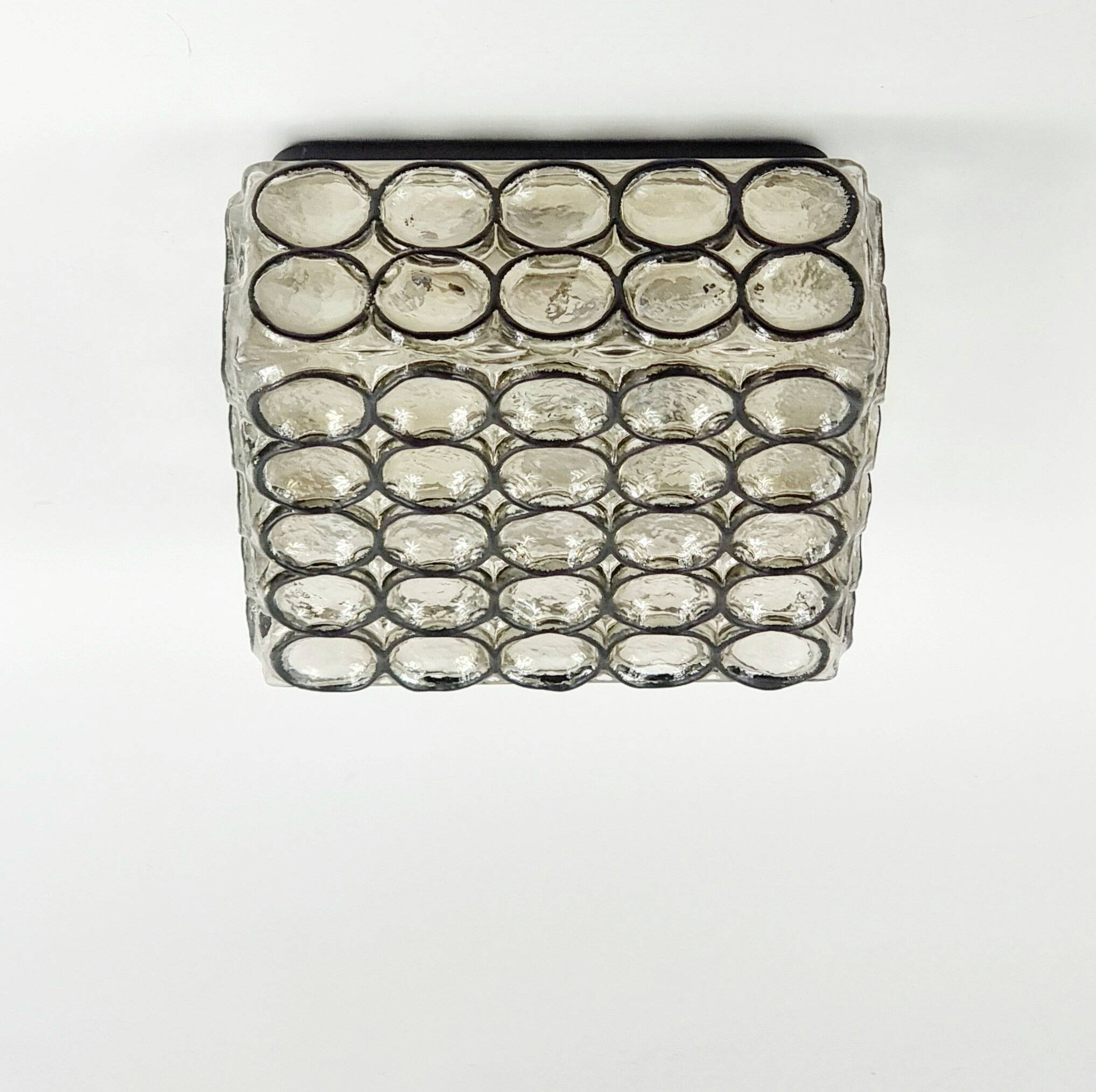 Mid Century Modern Iron Ring Glass Ceiling Light From Limburg, 1960s