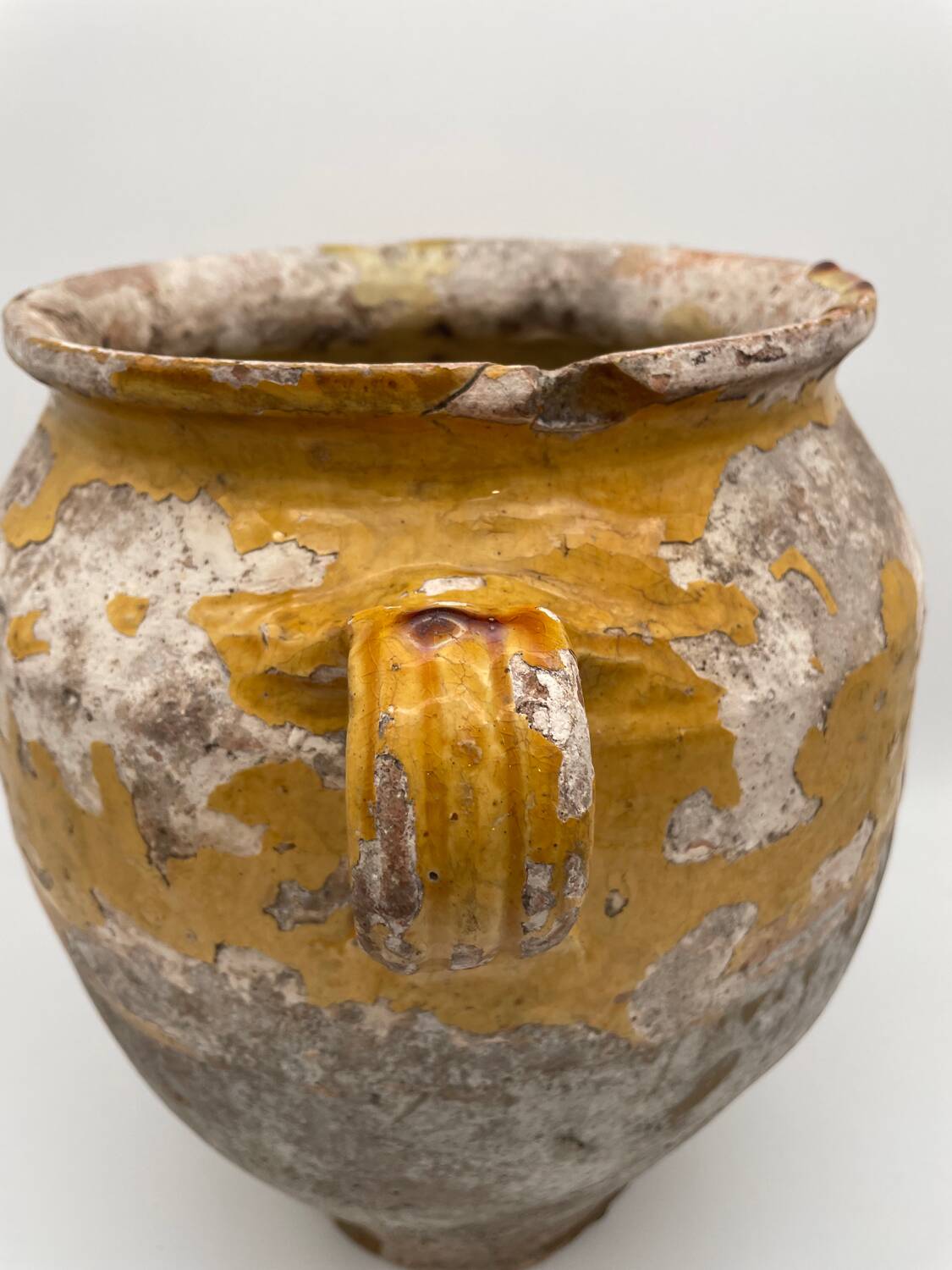 Old yellow glazed terracotta confit pot 19th century France
