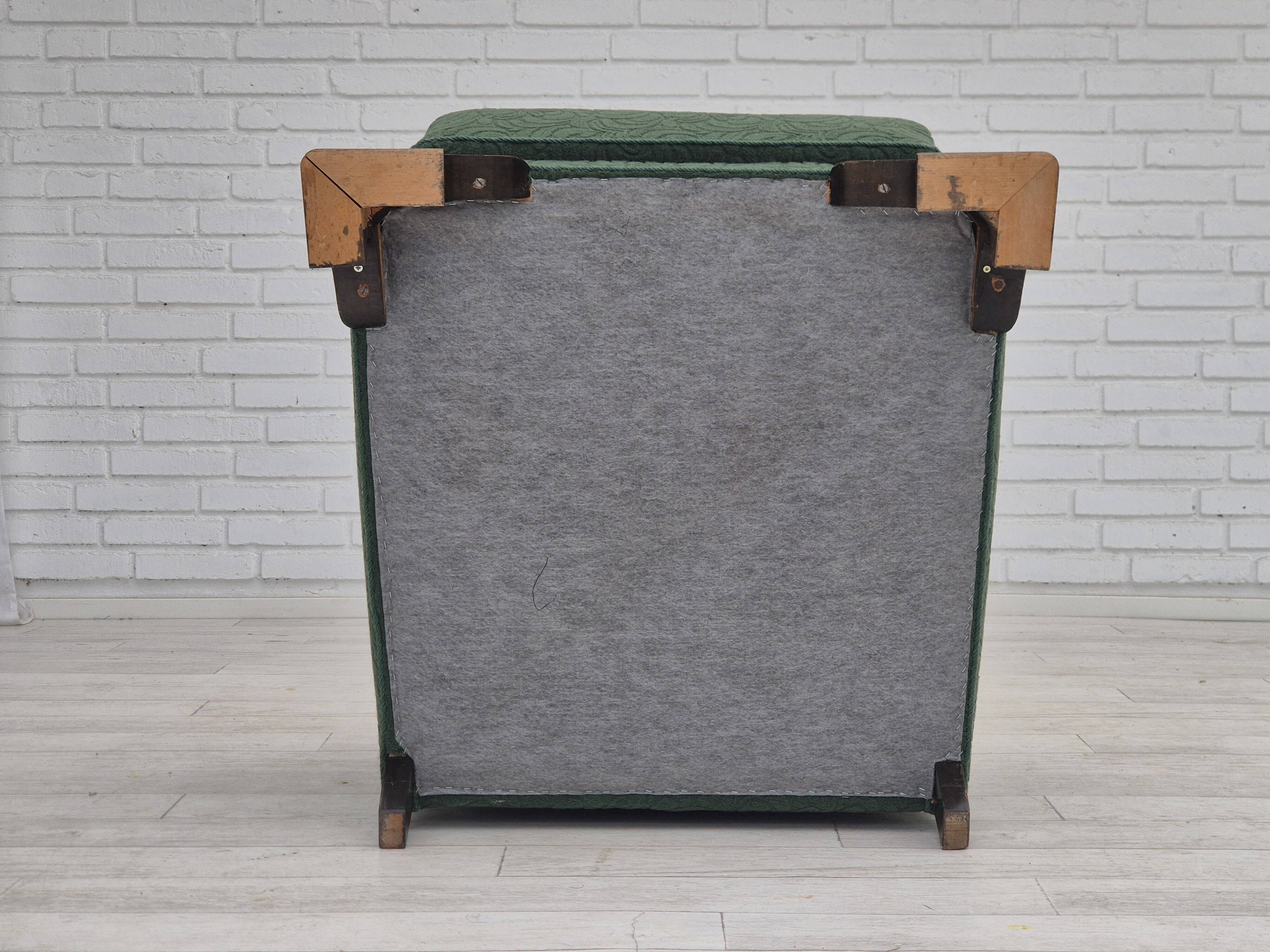 1950s, Danish relax chair, green furniture blend wool fabric, beech wood.