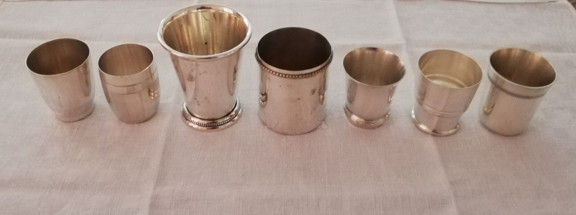 Set of 7 timpani in silver metal