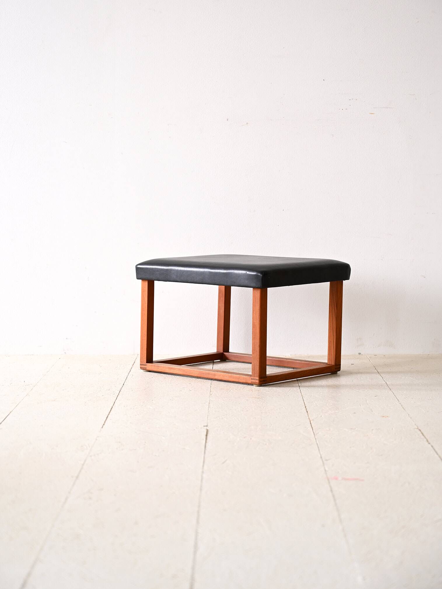 Scandinavian teak stool from the 60s – Faux leather seat