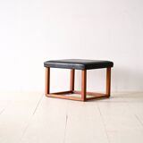 Scandinavian teak stool from the 60s – Faux leather seat