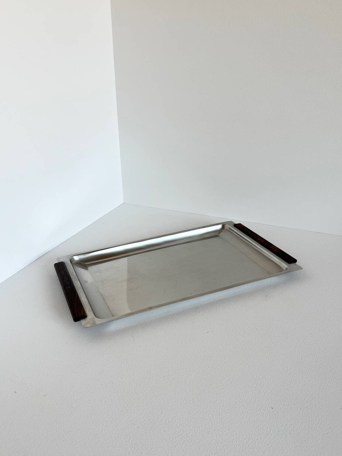 Vintage Stainless Steel With Wood Handles Serving Platter