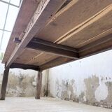 XL farmhouse table in solid oak, brutalist style, 20th century.