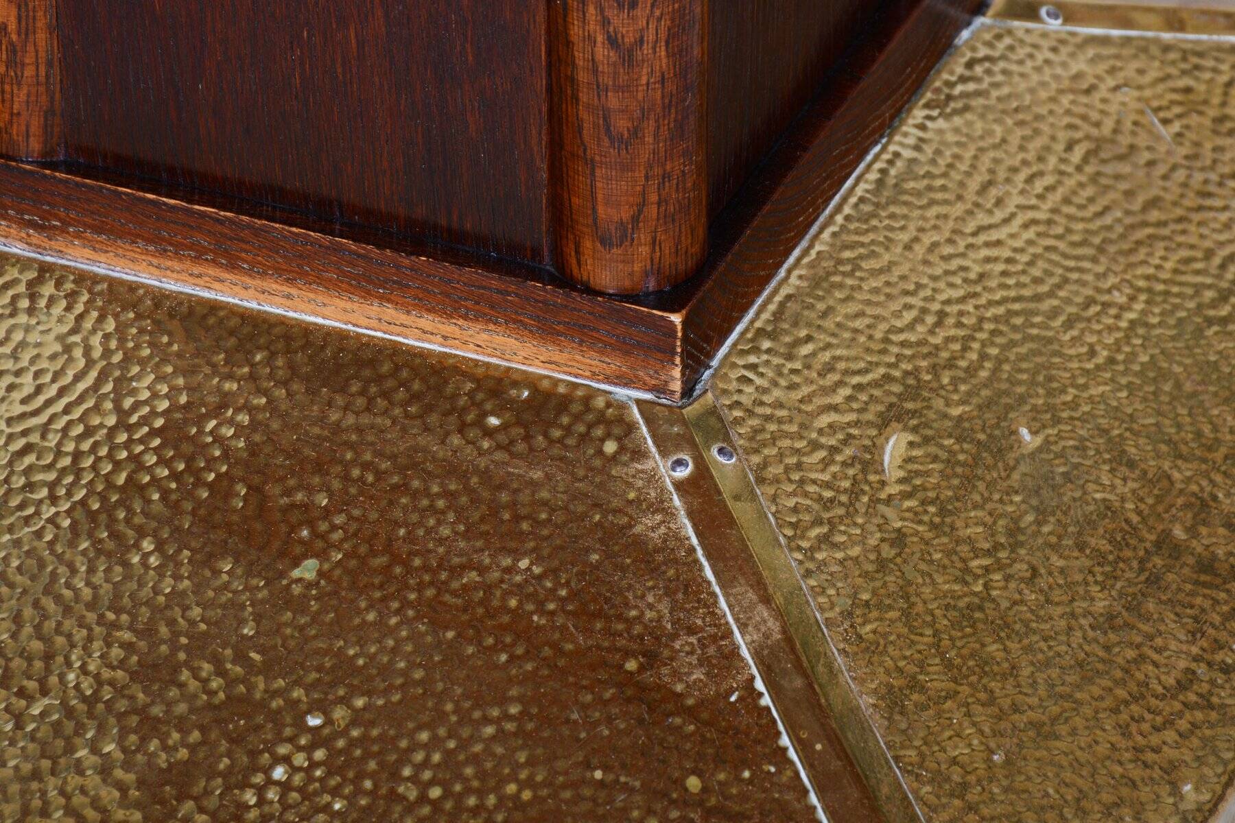 Small Art Deco Table in Oak and Brass, Czechia, 1920s