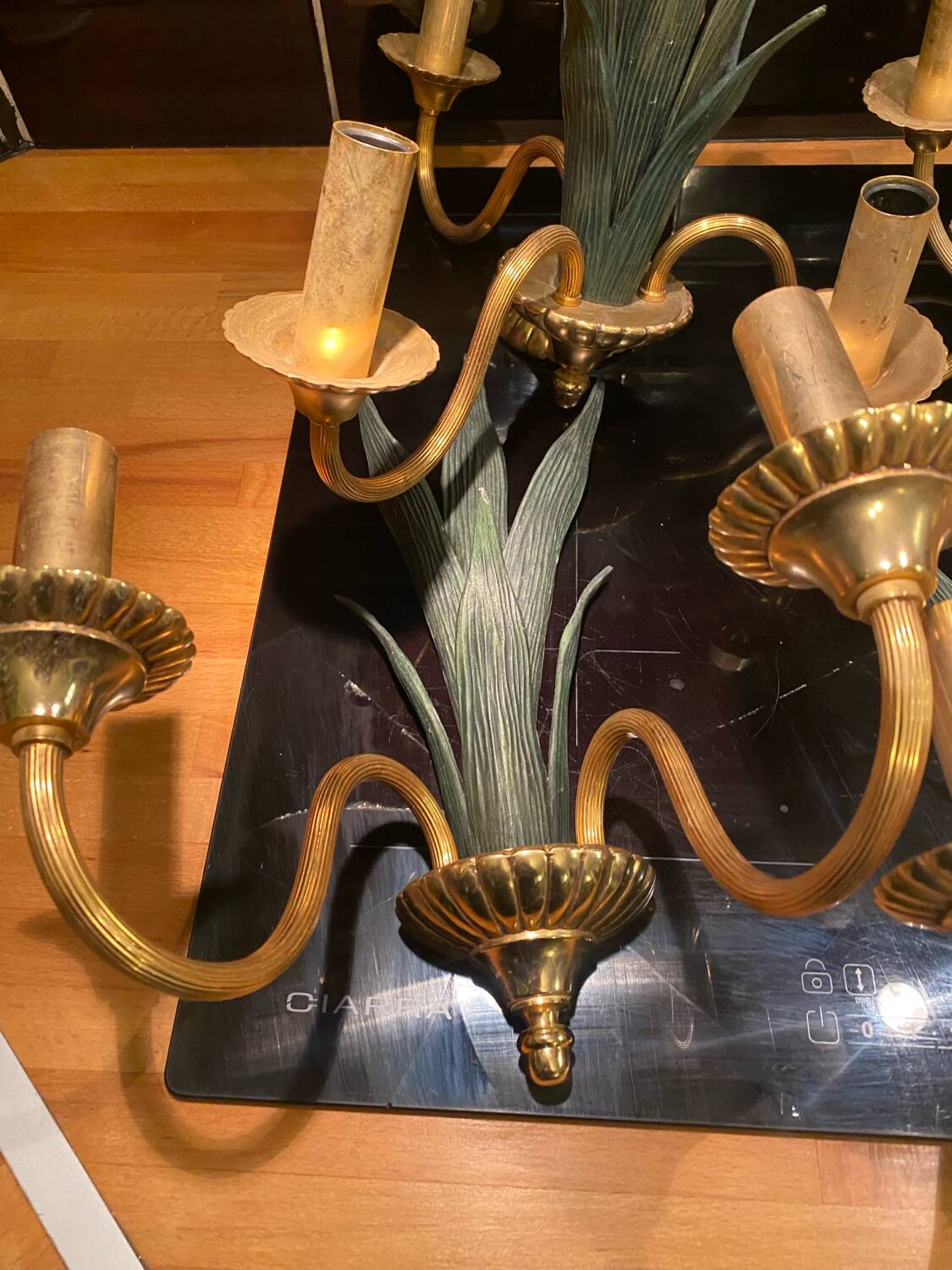 Ensemble lustres et appliques laiton et bronze 1970